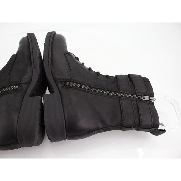 Born Camryn Black Leather Side Zip Lace Up Buckle Boot Women 5.5 Combat Bootie - Picture 7 of 10
